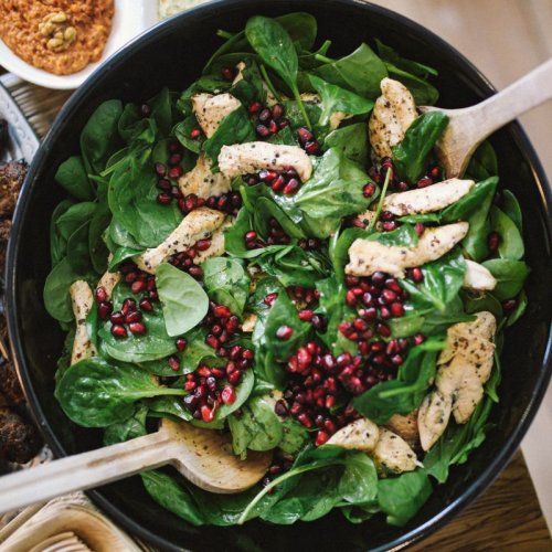 foodiesfeed.com spinach pomegranate and chicken salad